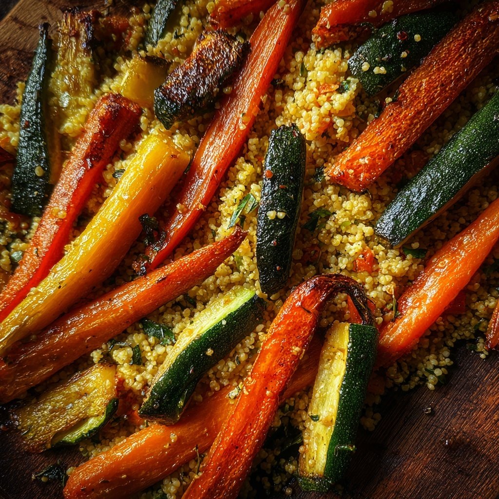 Mittagessen mit Bulgur und Ofengemüse
