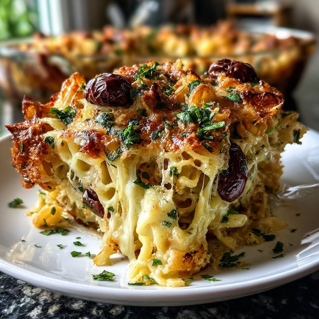 Nudelauflauf mediterran mit Oliven