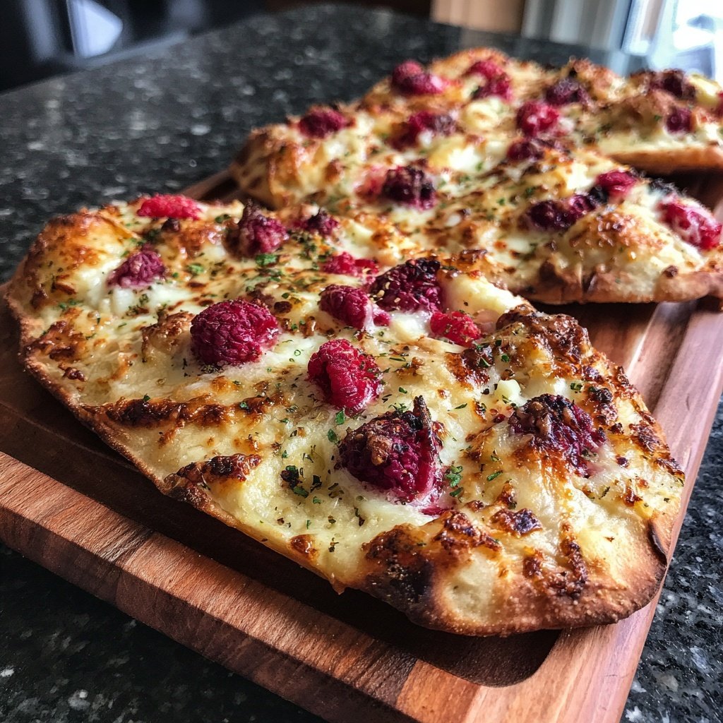 Flammkuchen mit Himbeeren und Brie