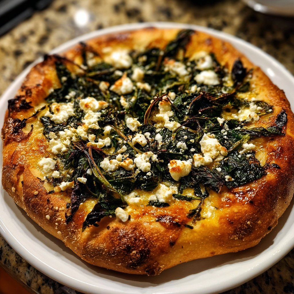 Pizza mit Spinat und Feta