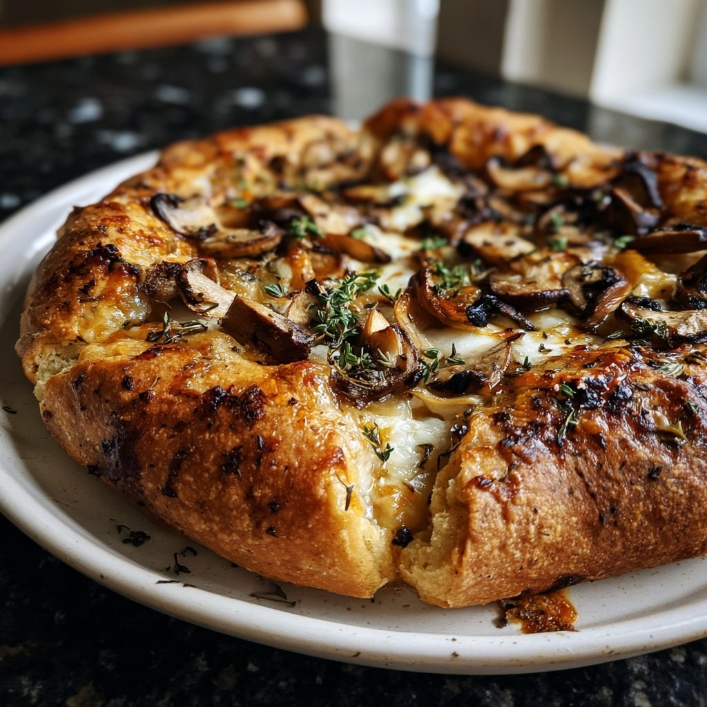 Pizza mit Pilzen und Thymian