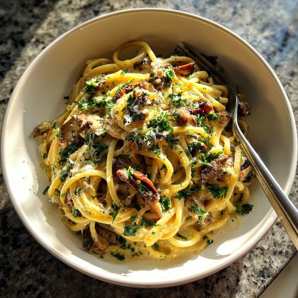 Spaghetti mit Pilzen und Petersilie