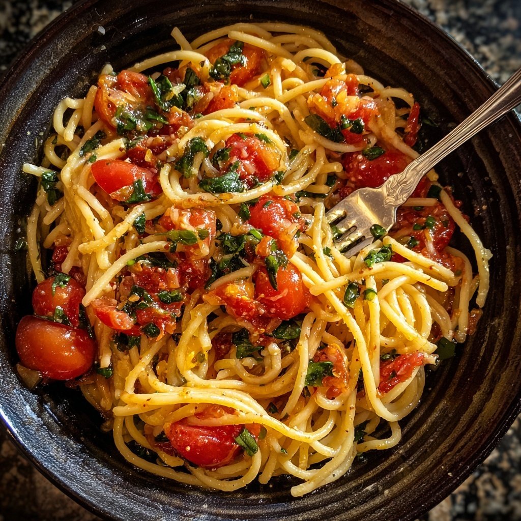 Spaghetti mit Tomaten und Basilikum